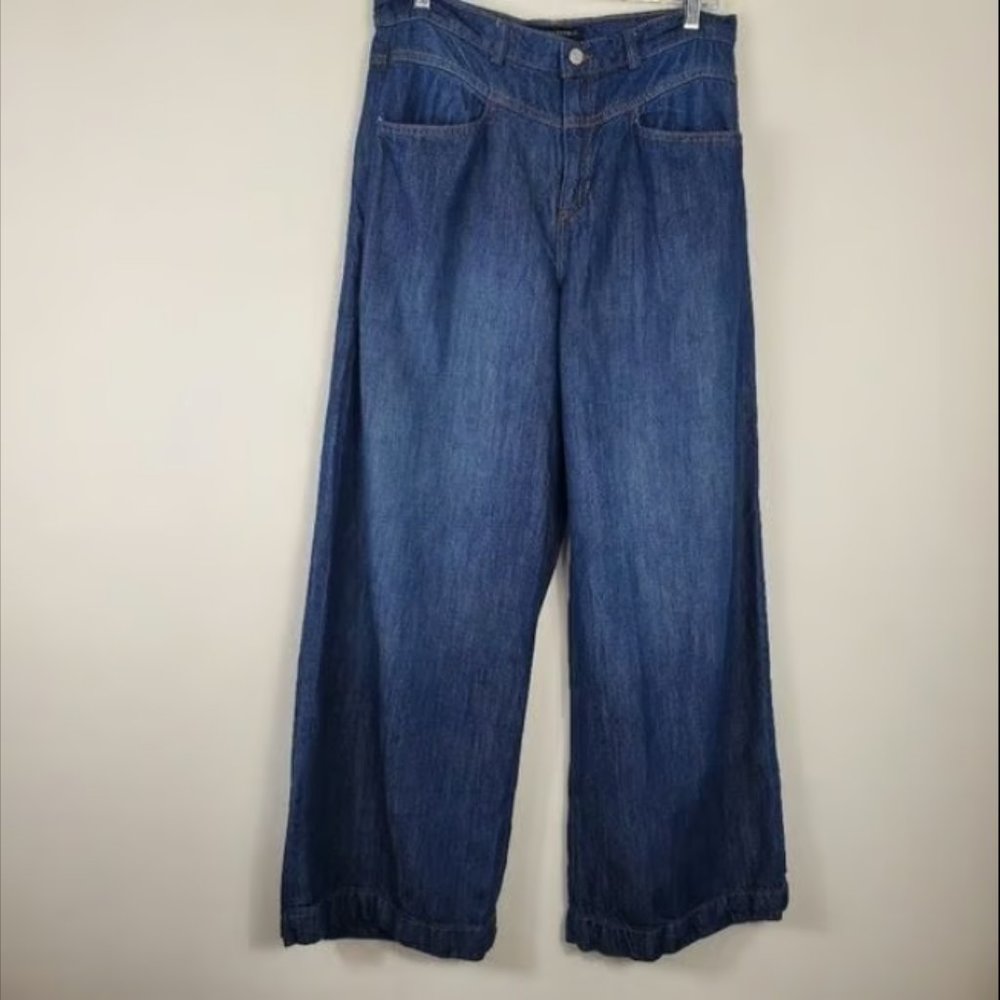 Banana Republic Wide Leg Jeans Womens Size 30 High Rise Dark Wash Baggy Trendy - Picture 1 of 3
